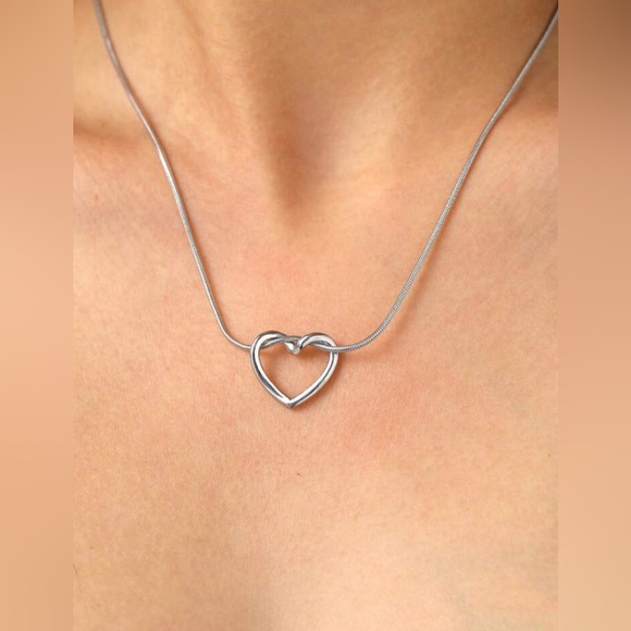 Open Heart Silver Tone Fashion Necklace - Picture 3 of 3